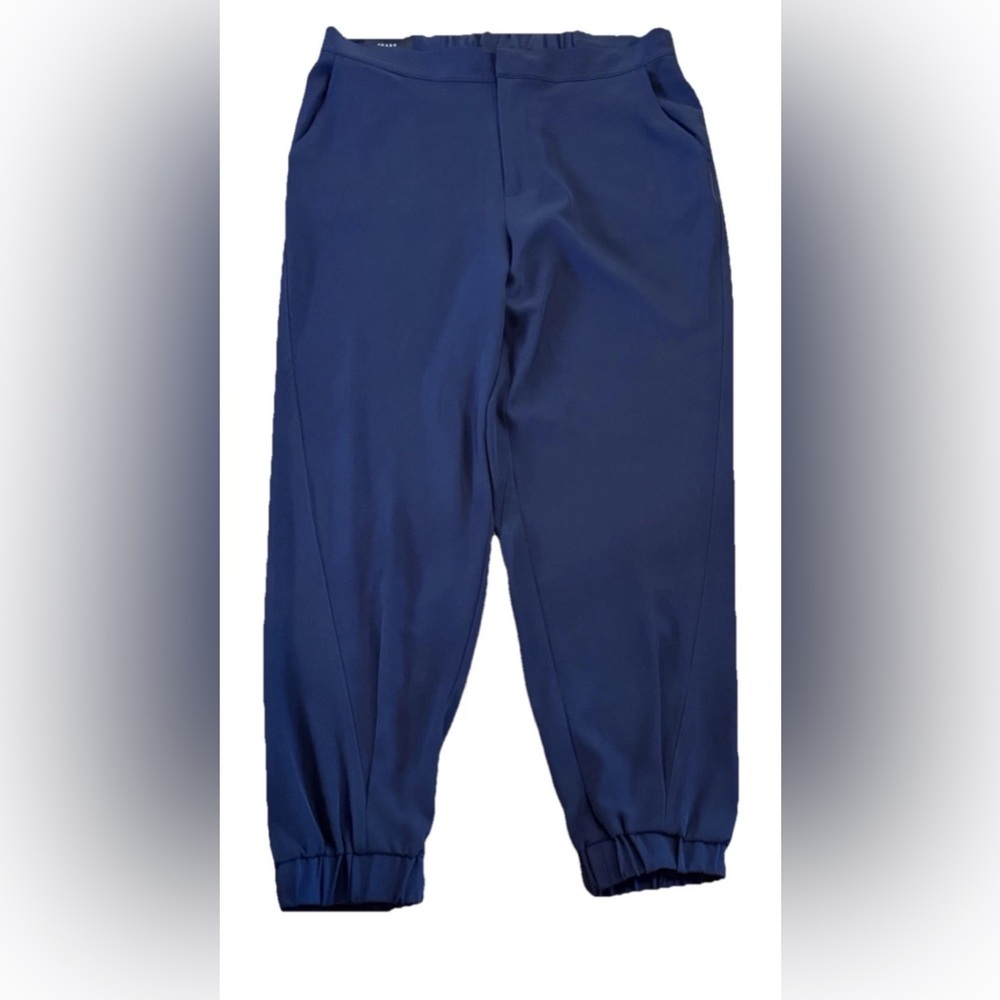 Navy Blue Stretch Pull-On Ankle Pants Size 8 Wrinkle-Free Workwear Brass